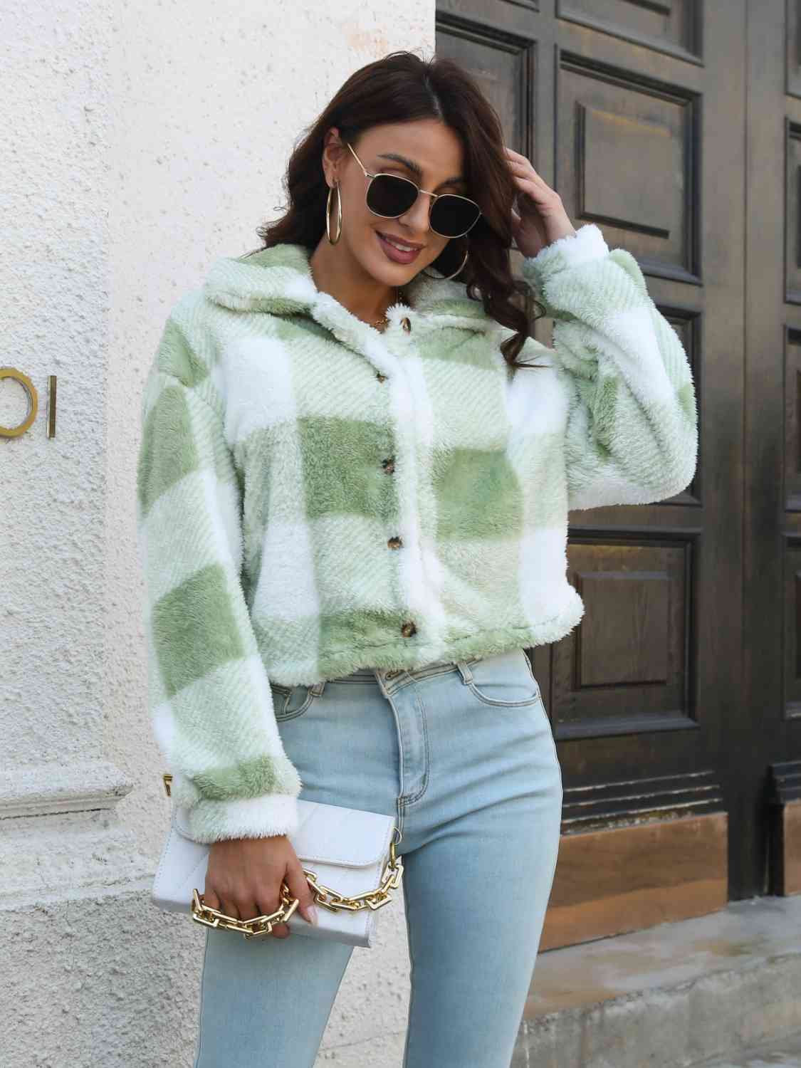 Plaid Dropped Shoulder Buttoned Jacket - KRE Prime