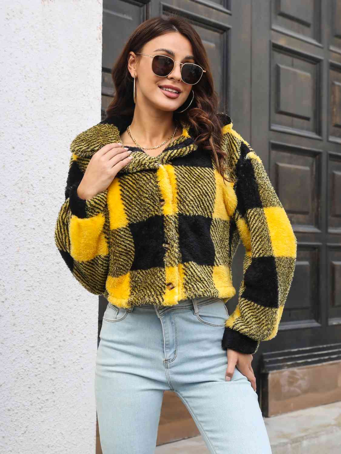 Plaid Dropped Shoulder Buttoned Jacket - KRE Prime