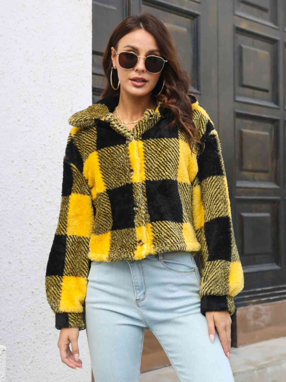 Plaid Dropped Shoulder Buttoned Jacket - KRE Prime