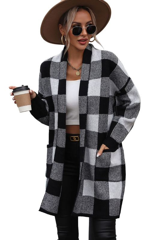 Plaid Dropped Shoulder Cardigan with Pocket - KRE Prime Deals