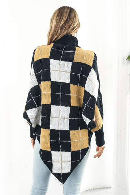 Plaid Turtleneck Dolman Sleeve Poncho - KRE Prime Deals