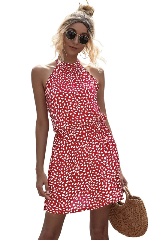 Printed Grecian Neck Mini Dress - KRE Prime Deals