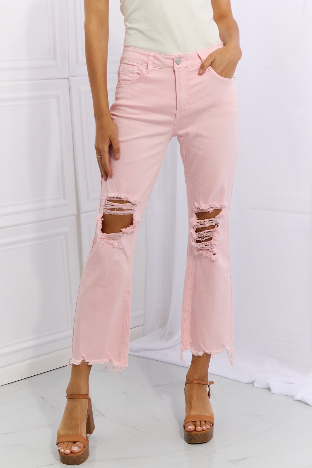 RISEN Miley Full Size Distressed Ankle Flare Jeans - KRE Prime Deals