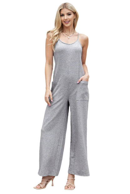 Scoop Neck Wide Leg Jumpsuit with Pockets - KRE Prime Deals