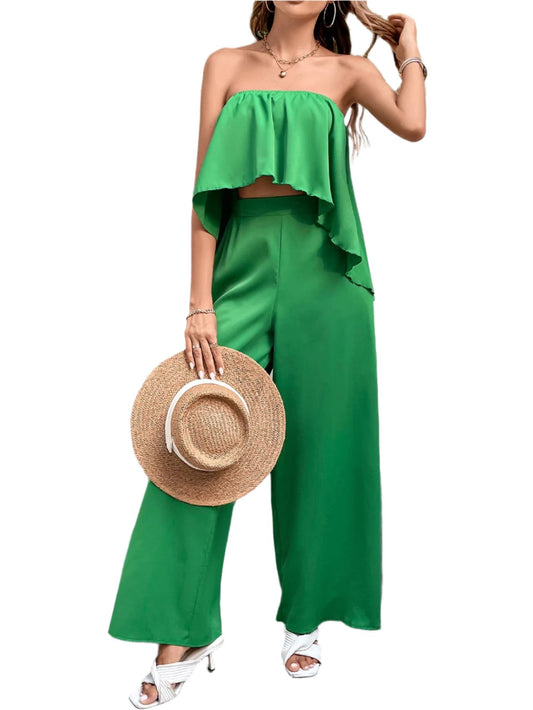 Strapless Top and Wide Leg Pants Set - KRE Prime Deals