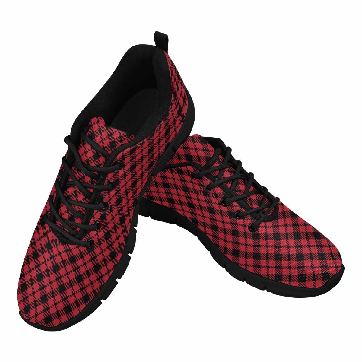 Uniquely You Sneakers for Men, Buffalo Plaid Red and Black Running - KRE Prime Deals