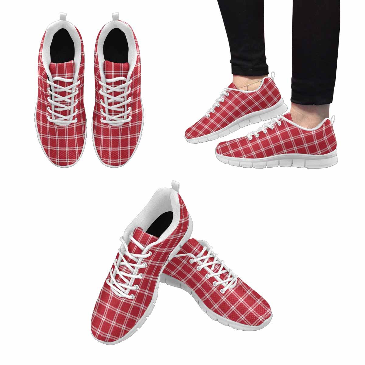 Uniquely You Sneakers for Men, Buffalo Plaid Red and White - Running - KRE Prime Deals