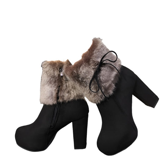 Winter Shoes Women High Heels Boots Fur Warm Shoes Fashion Boots for Women Winter High Heels Super Square High Heel 10cm A1658 - KRE Prime Deals